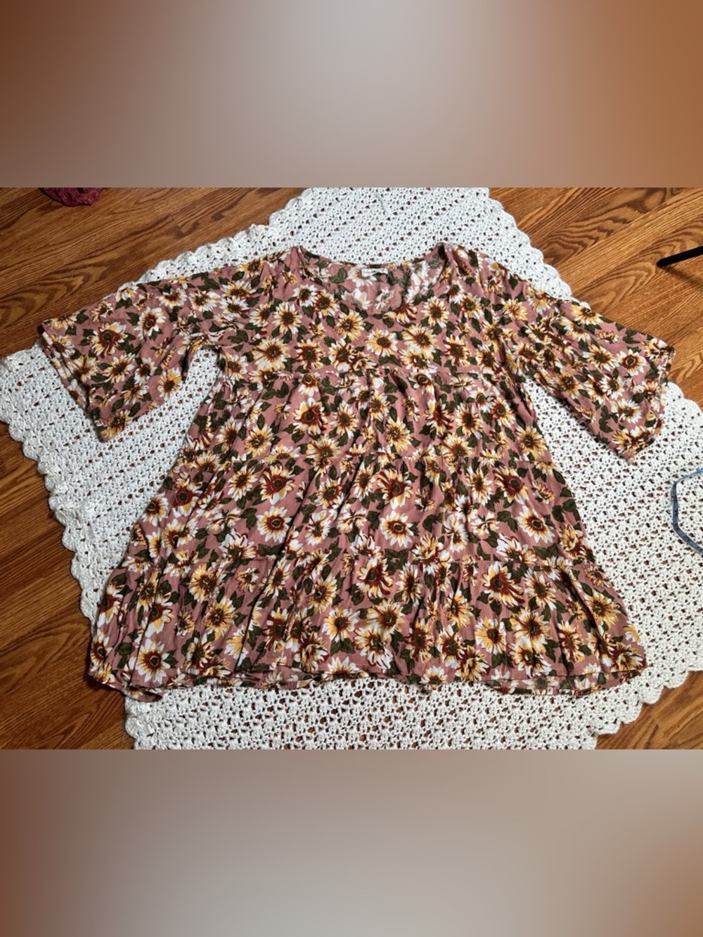 NATURAL LIFE L/XL Mauve Sunflower Tiered Mini Dress